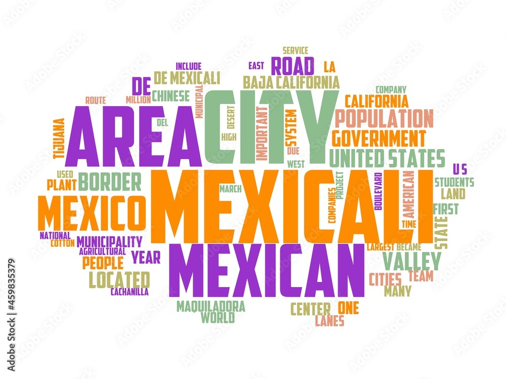 Fototapeta premium mexicali wordcloud concept, wordart, mexicali,mexico,blue,travel