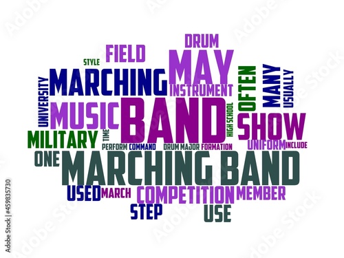marching band wordcloud concept, wordart, music,trumpet,instrument,parade