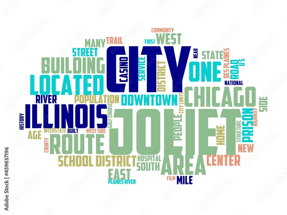 Fototapeta premium joliet wordcloud concept, wordart, joliet,travel,illinois,landmark