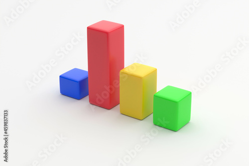 3D rendering bar chart isolated on white background.