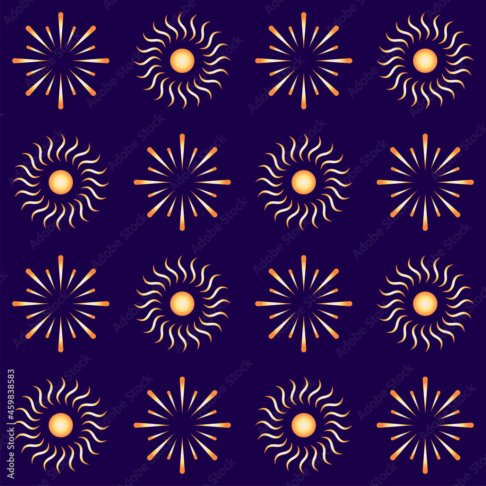 Repeat-less Fireworks Pattern Background In Orange And Blue Color. Repeat-less Fireworks Pattern Background In Orange And Blue Color.
