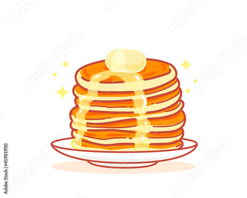 Pancake honey sweet food dessert breakfast hand drawn cartoon art illustration