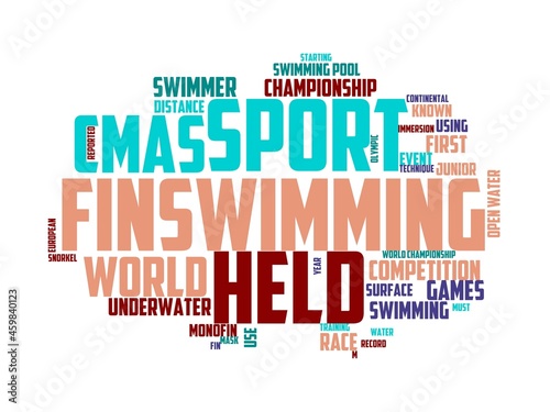 finswimming wordcloud concept, wordart, finswimming,water,underwater,sport photo