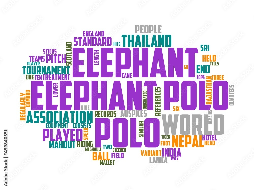 Fototapeta premium elephant polo wordcloud concept, wordart, polo,elephant,animal,sport