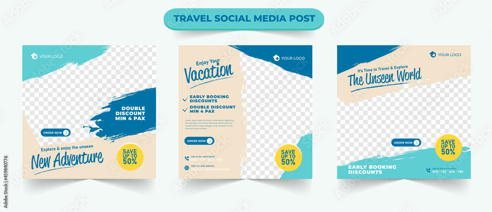Set of travel tourism holiday sale social media post template web ads banner flyer or poster for travelling agency business offer promotion design