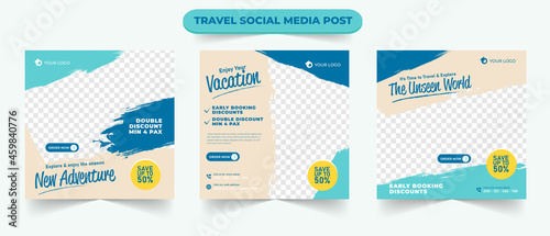 Fotografia, Obraz Set of travel tourism holiday sale social media post template web ads banner fly