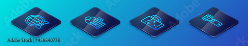 Set Isometric line Glass of beer, Wooden barrel on rack, Bottle opener and mug icon. Vector