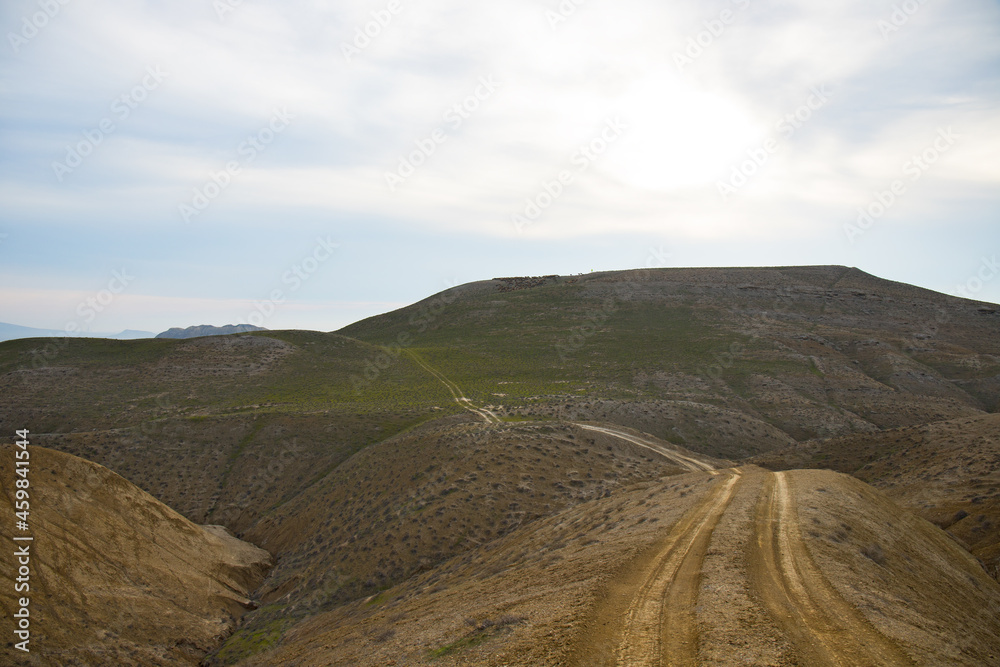 Obraz premium Beautiful mountains near the canyon, near the town of Sangachaly. Azerbaijan.