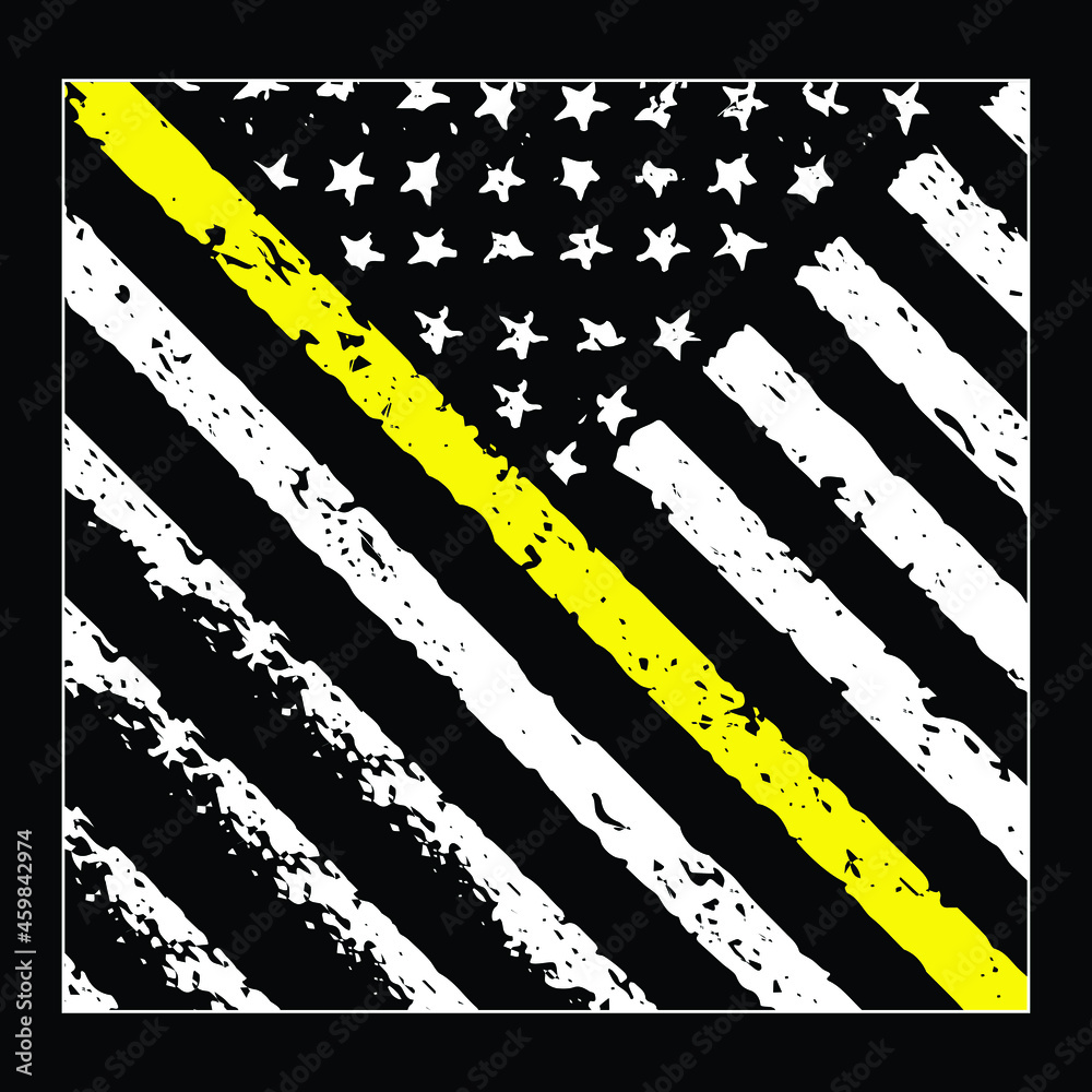 Grunge USA flag with a thin yellow Vector T-shirt Design -or gold line ...