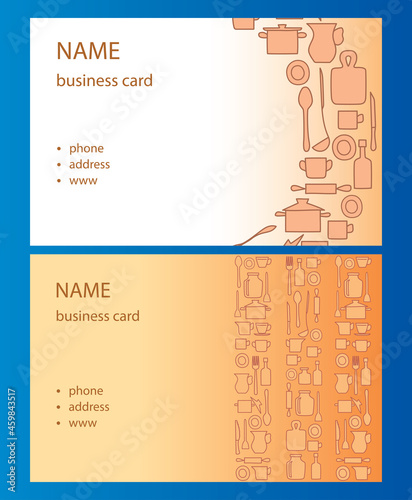 vector backgrounds with kitchenware - white and orange business cards