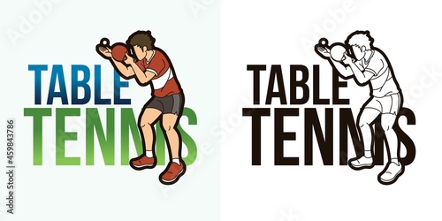 Ping Pong or Table Tennis Text with Sport Player Graphic Vector