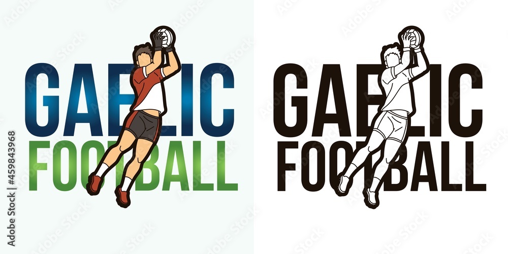 Gaelic Football Text with Sport Player Graphic Vector - obrazy, fototapety, plakaty 