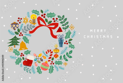 クリスマスリースの可愛いカードサイズイラスト