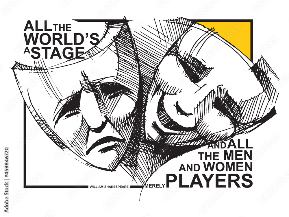 Comedy tragedy masks. Theatre Masks. Drama and comedy. Illustration for