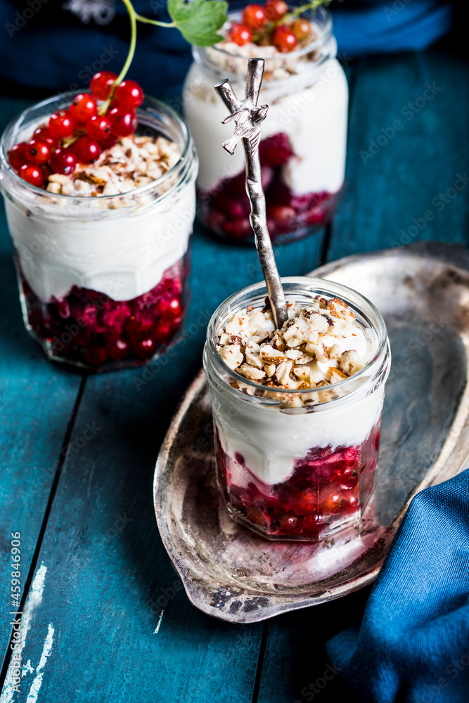 Yogurt parfait with red currant berries and nuts  Yogurt parfait with red currant berries and nuts 