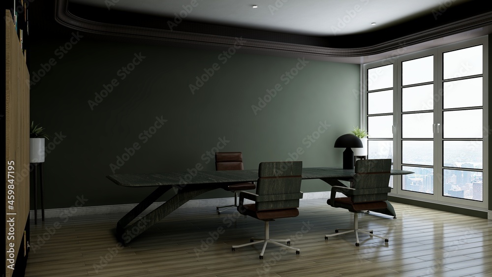 3d office minimalist room with wooden design interior 3d office minimalist room with wooden design interior