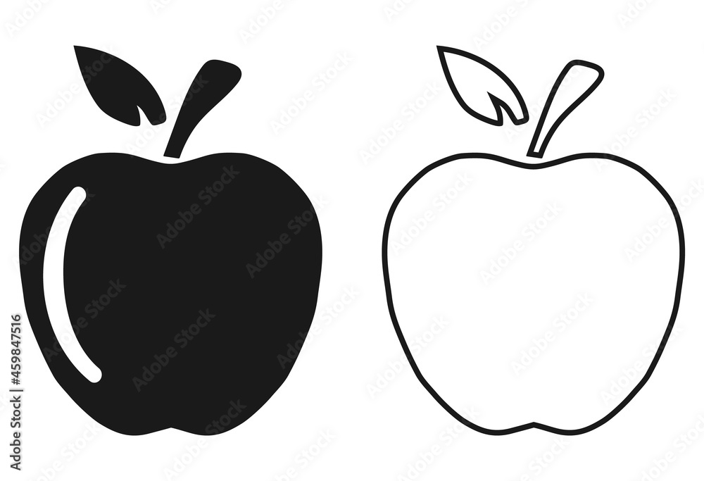 Apple icon, black and white apple icon. Vector, cartoon illustration. Vector. Apple icon, black and white apple icon. Vector, cartoon illustration. Vector.