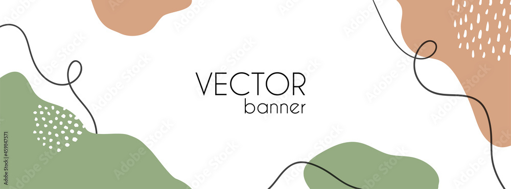 Abstract long vector banner template for facebook cover. Trendy minimal organic shapes background with copy space for text - obrazy, fototapety, plakaty 