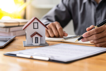 Rental agreement, Sale agent deal to agreement successful home loan contract with customer and sign agreement contract Insurance home concept.