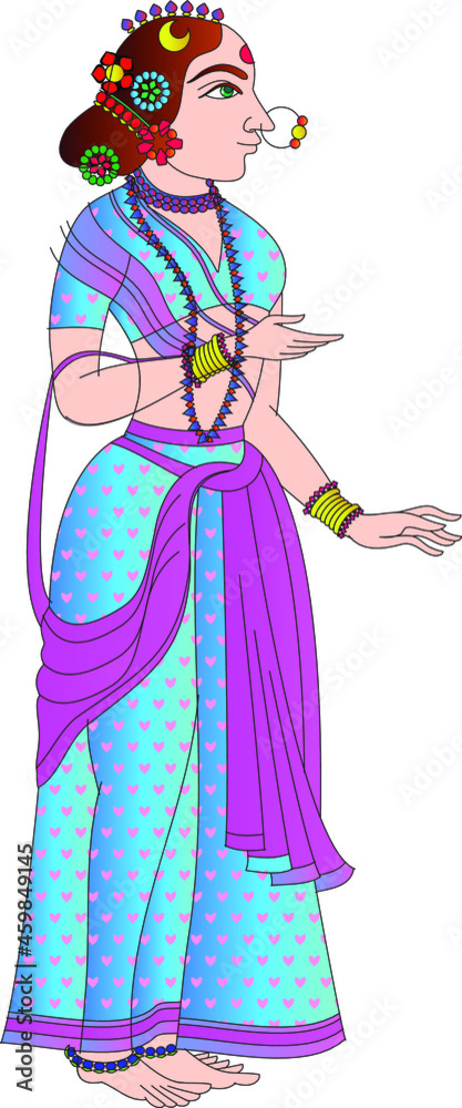 Lord's Gopika, Sevika, or lady servants have drawn in Indian folk art, Kalamkari style. for textile printing, logo, wallpaper Lord's Gopika, Sevika, or lady servants have drawn in Indian folk art, Kalamkari style. for textile printing, logo, wallpaper