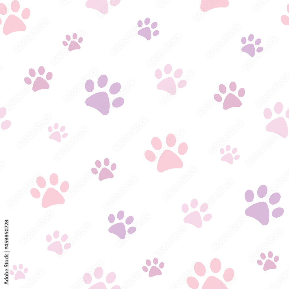Purple and pink vector paw pattern for pets. Purple and pink vector paw pattern for pets.