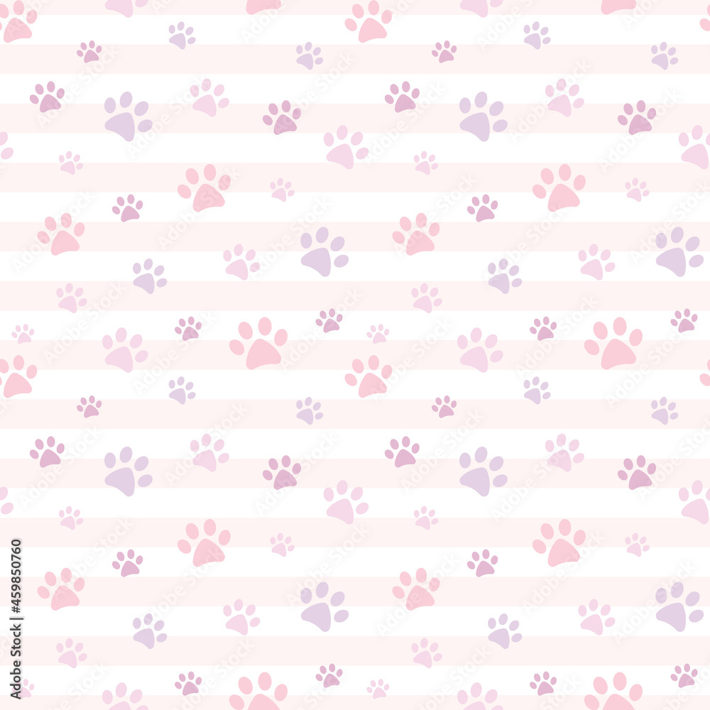 Cute vector paw pattern with stripes for pets