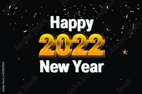 Happy New Year! 2022. Volumetric gold numbers on a black festive background. New year concept banner (2)