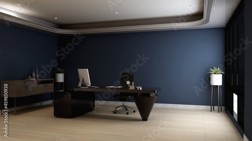 modern business office manager room with 3d design interior for company wall logo mockup