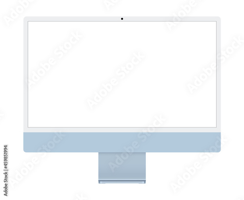 Apple imac blue computer with white empty display. Apple imac flat design vector stock illustration 