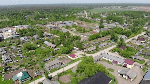 Aerial view of wooden houses in the village (Orichi, Kirov region, Russia) photo