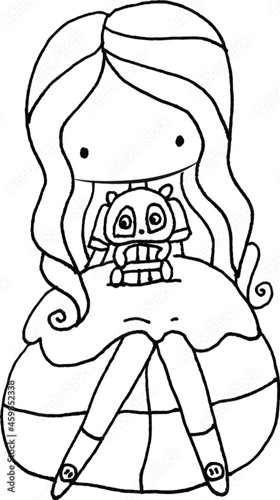 vector cartoon girl with toy panda vector cartoon girl with toy panda