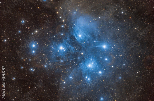 Seven sisters pleiades  with stars in the night deep sky