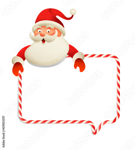 cute Santa Claus with candy cane speech bubble