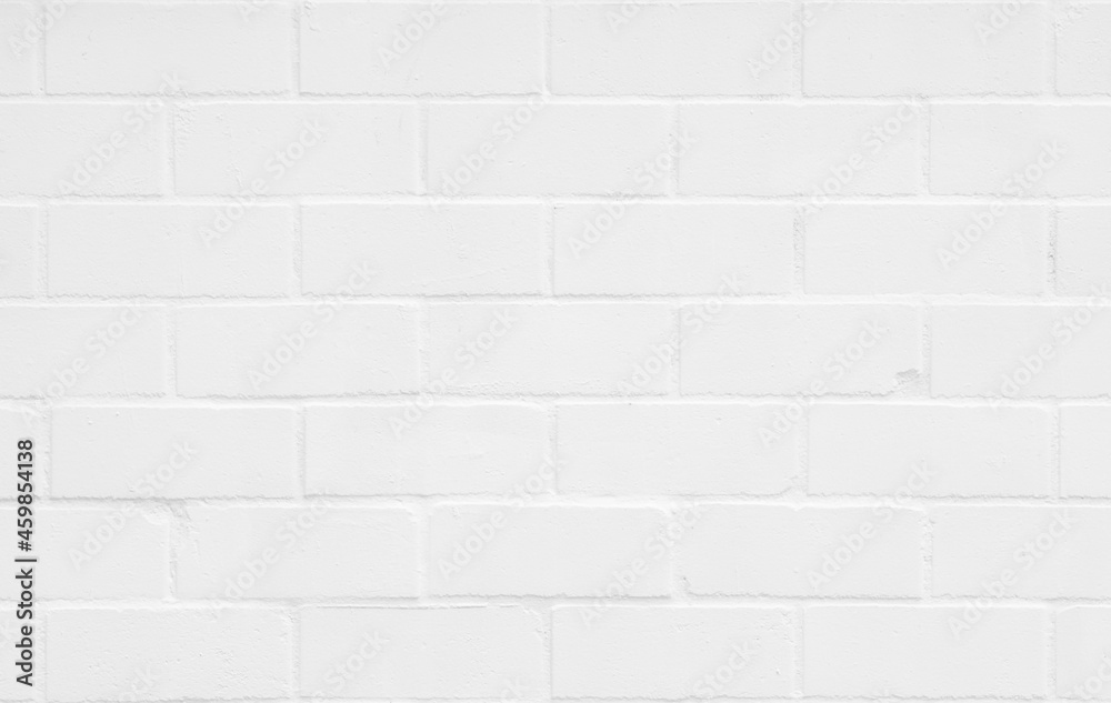 Naklejka premium White grunge brick wall texture background for stone tile block painted in grey light color wallpaper backdrop design