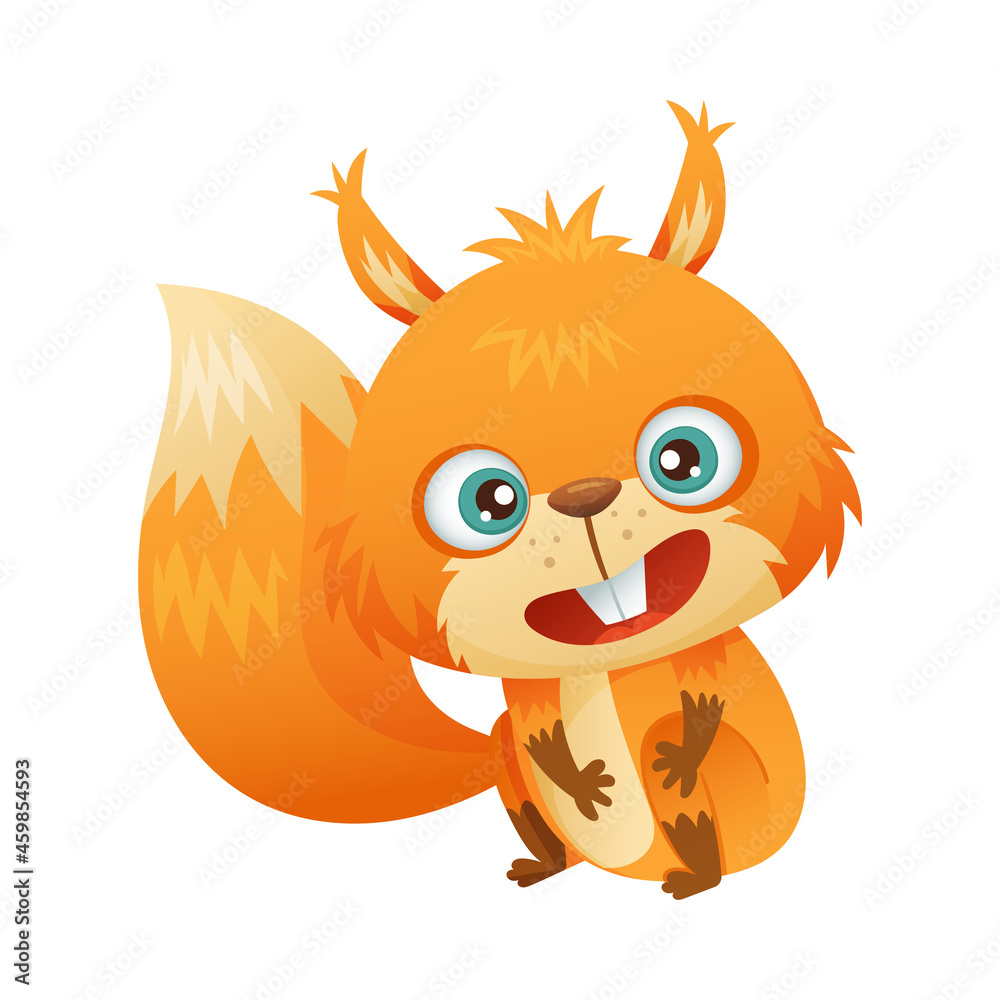 Cute adorable smiling squirrel baby animal cartoon vector illustration on  white background Stock Vector | Adobe Stock