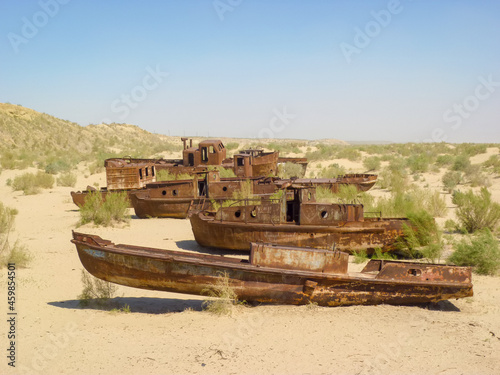 Old rusty boats on the Aral Sea  Uzbekistan