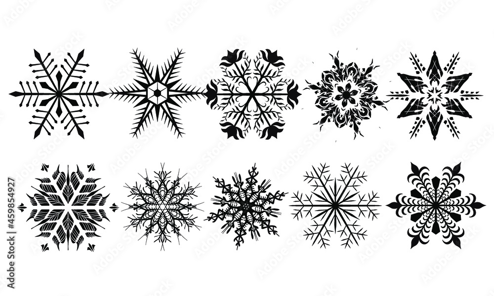 snowflake winter vector, set of black isolated icon silhouette on white background. snowflake winter vector, set of black isolated icon silhouette on white background.
