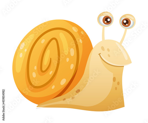 Cute funny snail gastropod mollusk cartoon vector illustration on white background