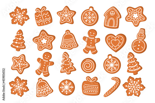 Big set Christmas gingerbread. Hand drawn vector illustration.