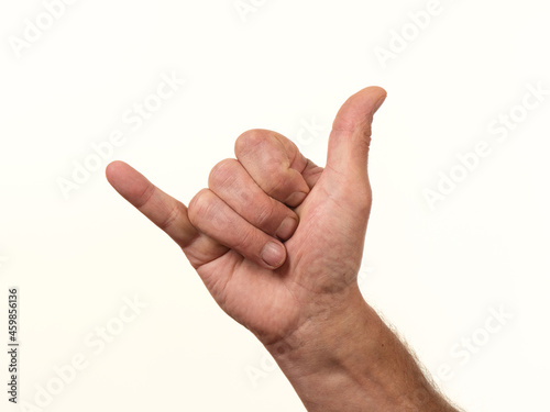male hand gesturing counts on a white background