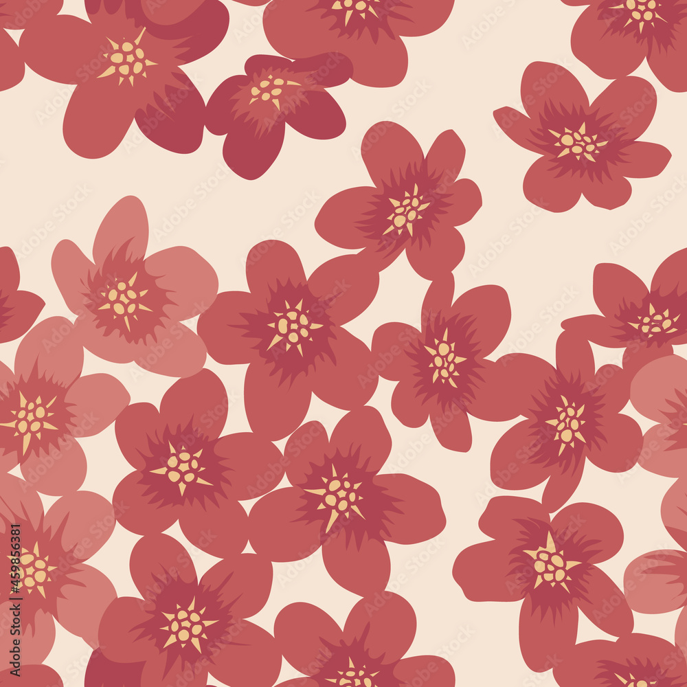 beautiful floral pattern in flat design and rich colors with a red background, perfect for fabric and decoration