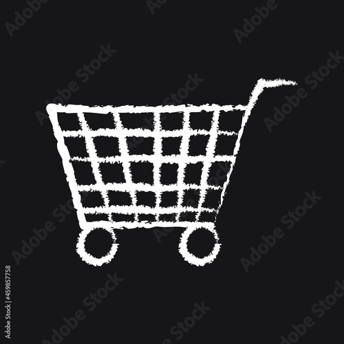 Shopping cart line Icon design, white chalk. Draw a picture on the blackboard.