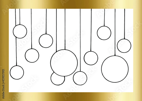 light bulbs garland of curtains or Christmas balls in a gold frame vector isolated background. For invitations and congratulations
