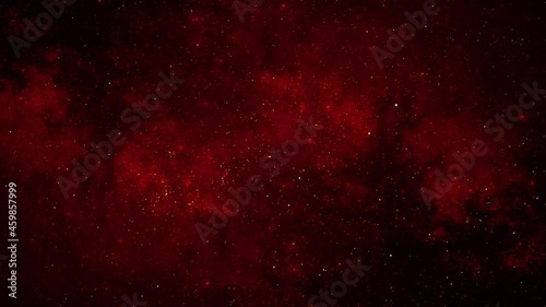 Red nebula dust field and golden stars moving right.