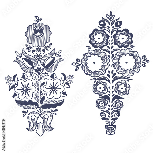 Floral folkloric elements isolated, vector illustration