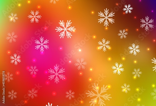 Dark Multicolor vector template with ice snowflakes, stars.