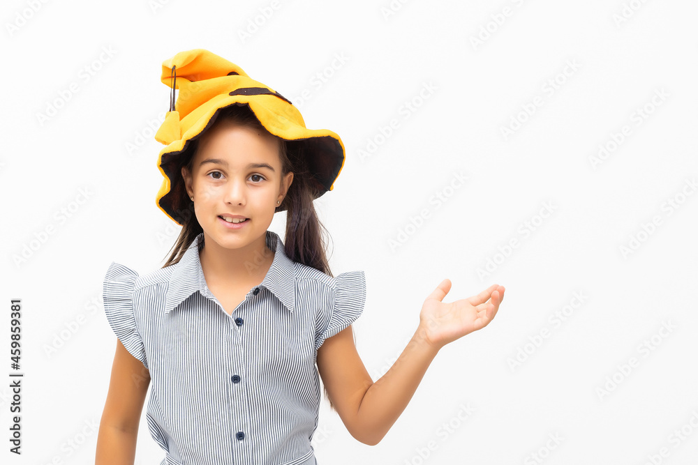 Halloween. little girl in a witch hat. Halloween. little girl in a witch hat.