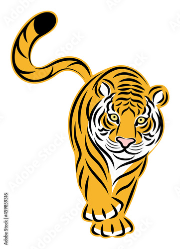悠々と歩く虎 切り絵風のシンプルなイラスト ベクター Tiger walking leisurely Simple illustration in cutout style Vector