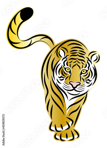                                                                            Tiger walking leisurely Simple illustration in cutout style Vector