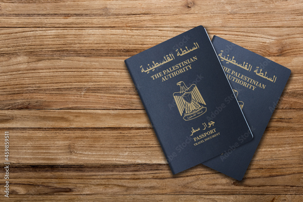 Palestine passport on wooden background, The Palestinian Authority